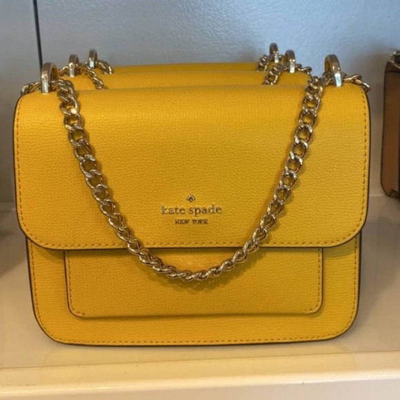 KATE SPADE REMI FLAP CHAIN CROSSBODY sunflower yellow gold Purse Small Bag New - Picture 4 of 4